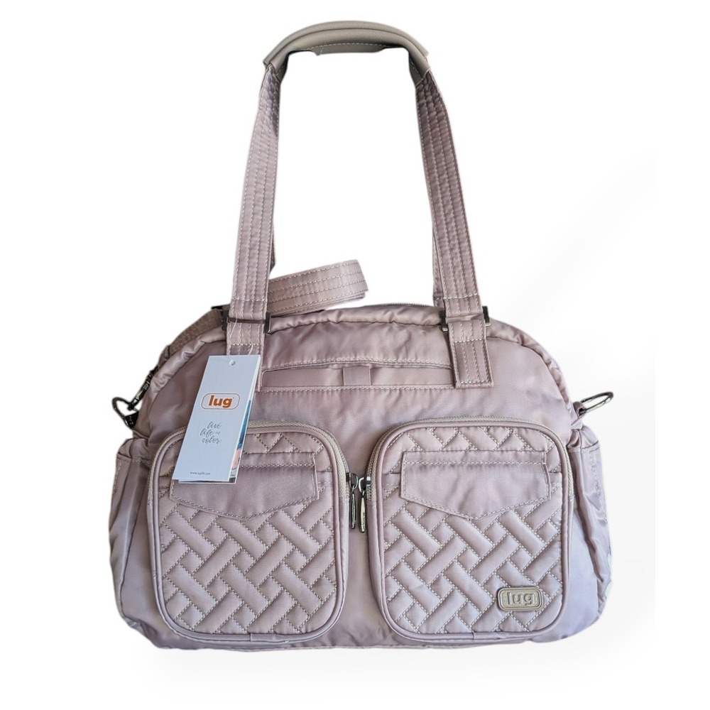 Lug Jumper Carry-All Tote Sand Taupe Tan Crossbody Tote Bag Flower Patches RFID